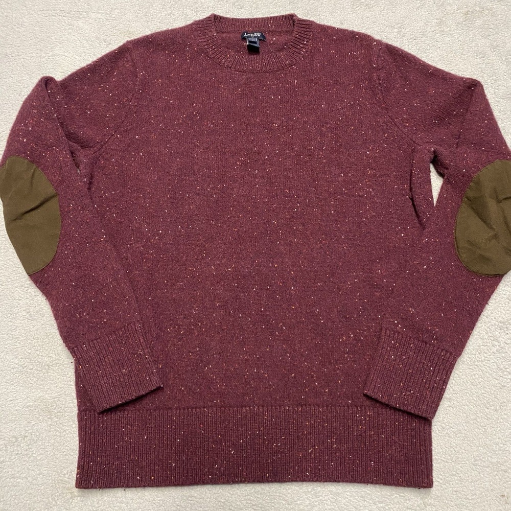 J Crew Lambswool‎ Sweater Mens Small Burgundy Donegal Flecked Elbow Patches